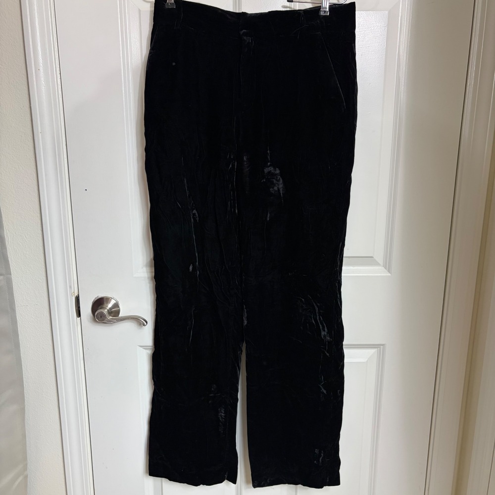 Zara Black Velvet Trousers Straight Leg Pants Womens Size Medium M Velvet
